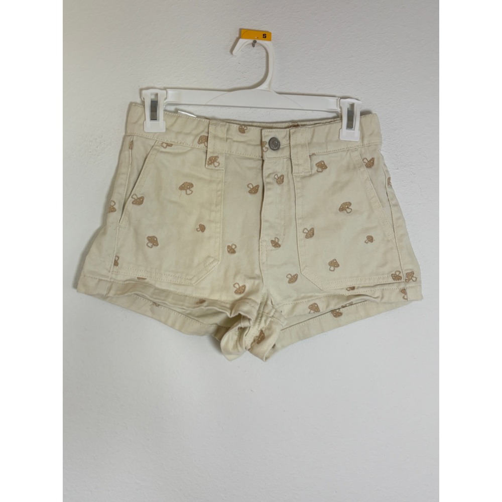 PacSun Mushroom Embroidered High Waisted Utility Shorts Cream XS